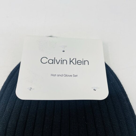Calvin Klein Womens One Size Fits Most Ribbed Cuffed Sweater Knit Hat in Black - Picture 4 of 5